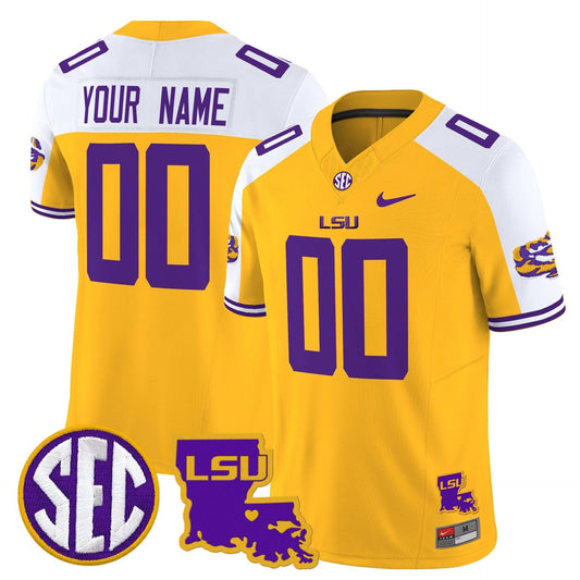 Custom LSU Tigers Jersey Name, Number 2025 Louisiana Patch Stitched Gold Alter by My Store