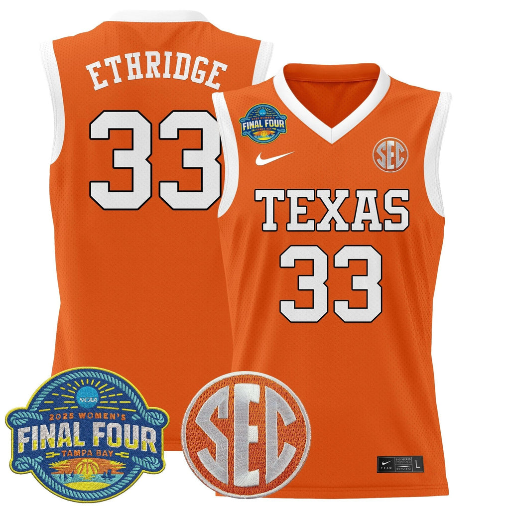 Kamie Ethridge Jersey #33 Texas Longhorns 2025 Sec Final Four Patch Gold by My store basketball