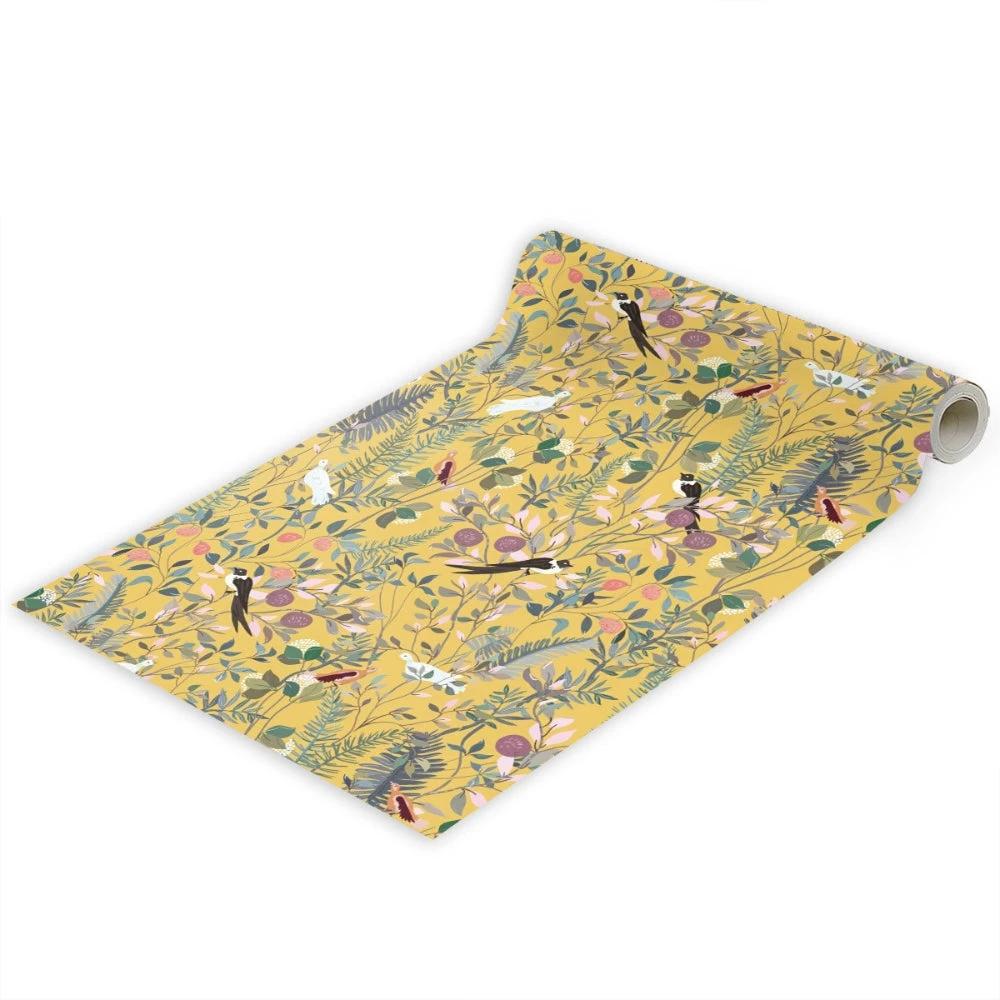 Golden Canopy Bird and Leaf Peelable Wallpaper by Casa & Beyond