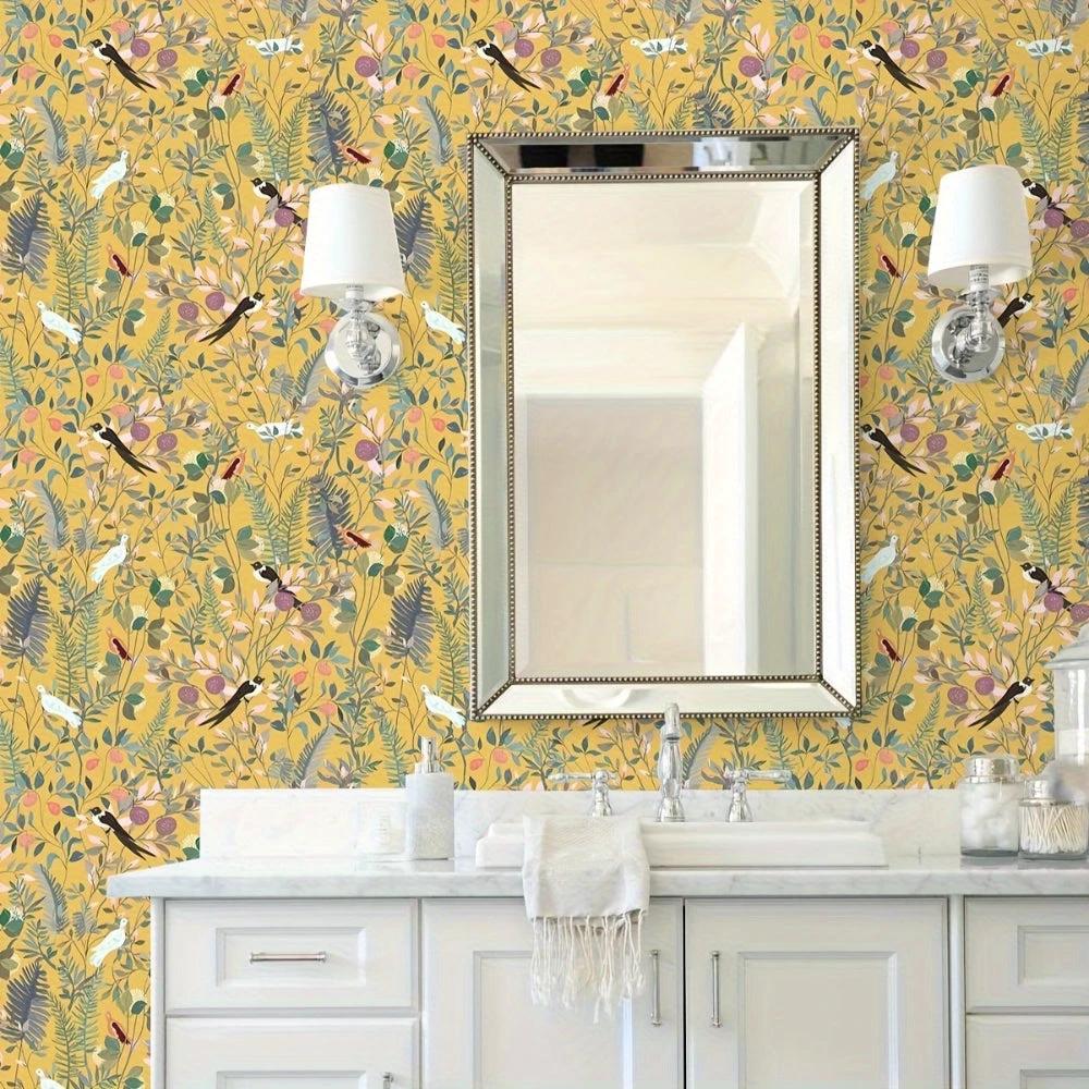 Golden Canopy Bird and Leaf Peelable Wallpaper by Casa & Beyond