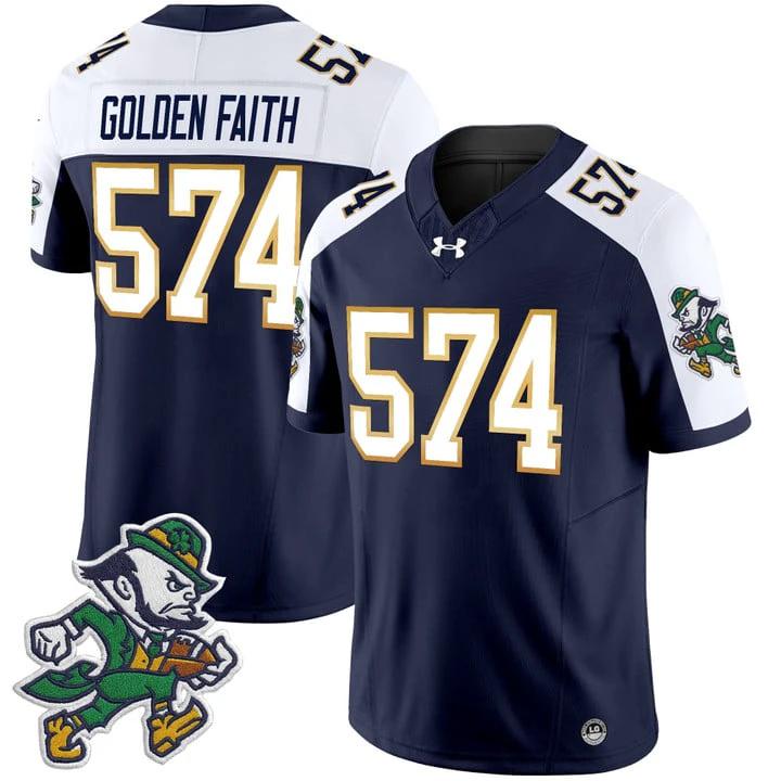 Golden Faith Jersey #574 Notre Dame 2025 Gridiron Leprechaun Edition Alternate by NCAA Football Jersey