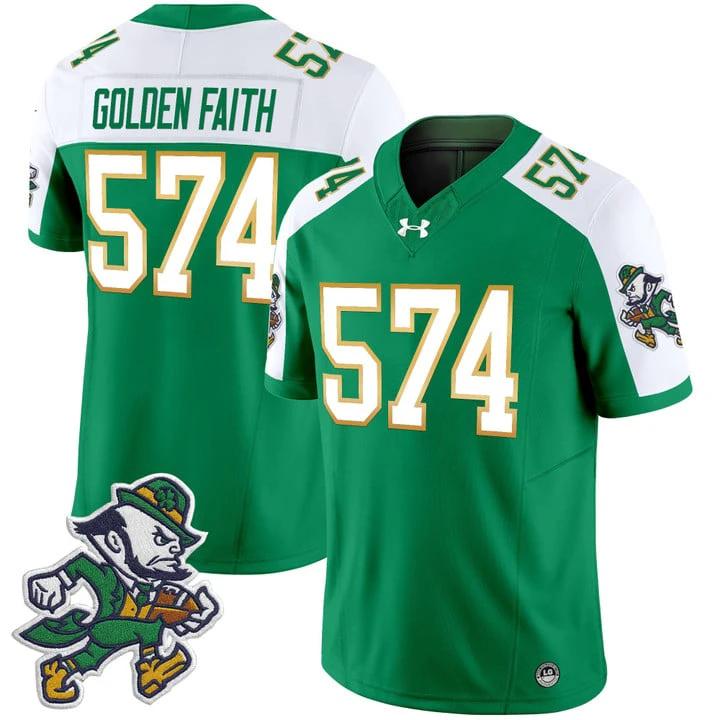 Golden Faith Jersey #574 Notre Dame 2025 Gridiron Leprechaun Edition Green Alternate by NCAA Football Jersey