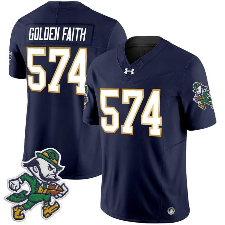 Golden Faith Jersey #574 Notre Dame 2025 Gridiron Leprechaun Edition Navy by NCAA Football Jersey