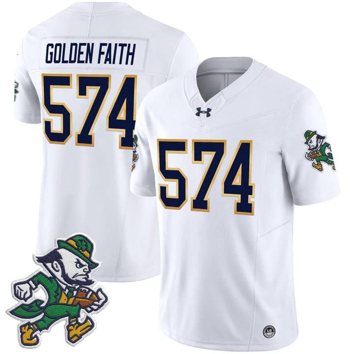 Golden Faith Jersey #574 Notre Dame 2025 Gridiron Leprechaun Edition White by My Store NCAA Football Jerseys