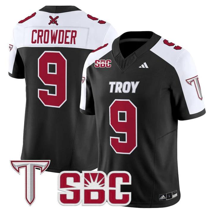 Goose Crowder Jersey #9 Troy Trojans 2025 Vapor Limited Stitched Black Alter by My Store NCAA Football Jerseys