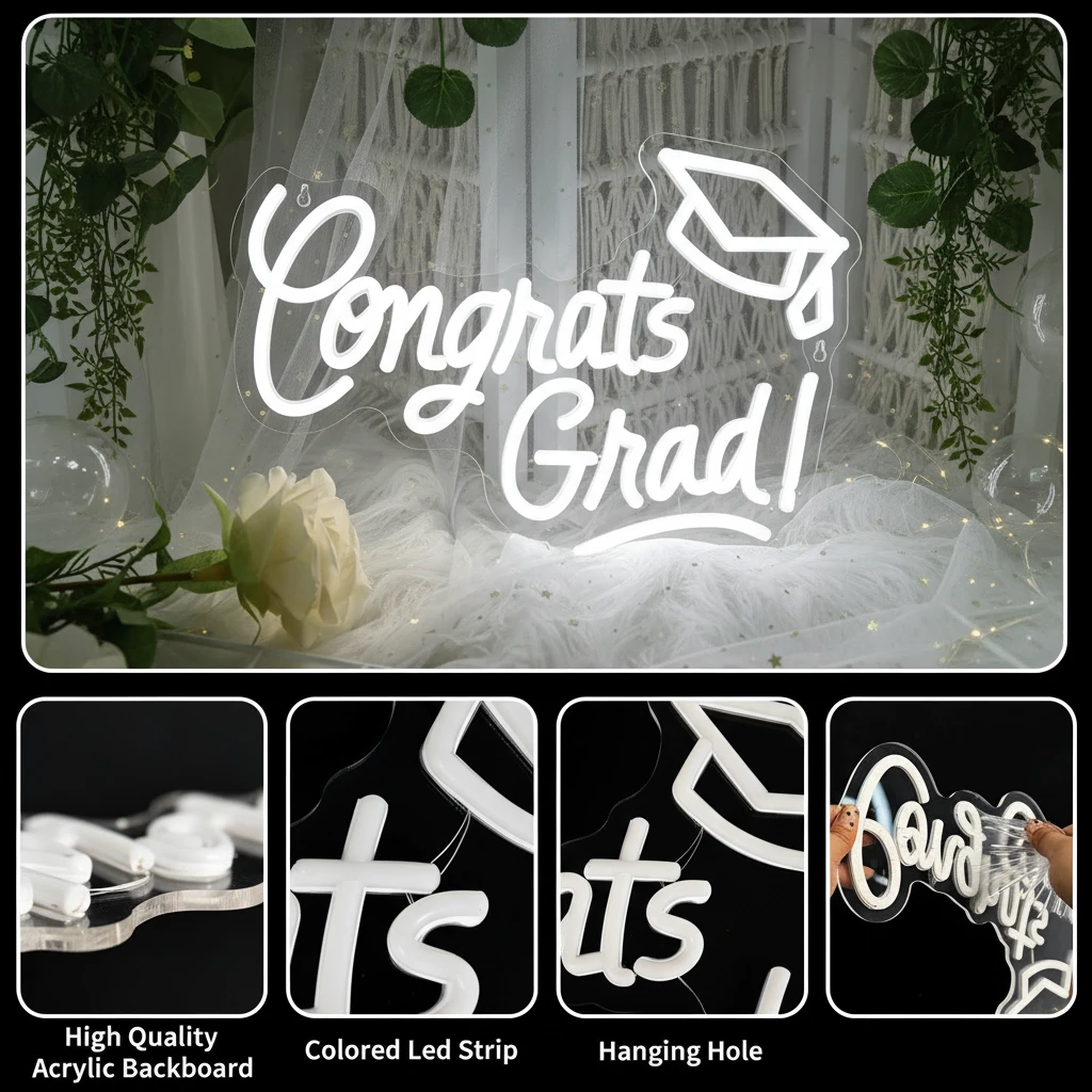 Congrats Grad Neon Sign for Graduation Party Decor by Neonchics