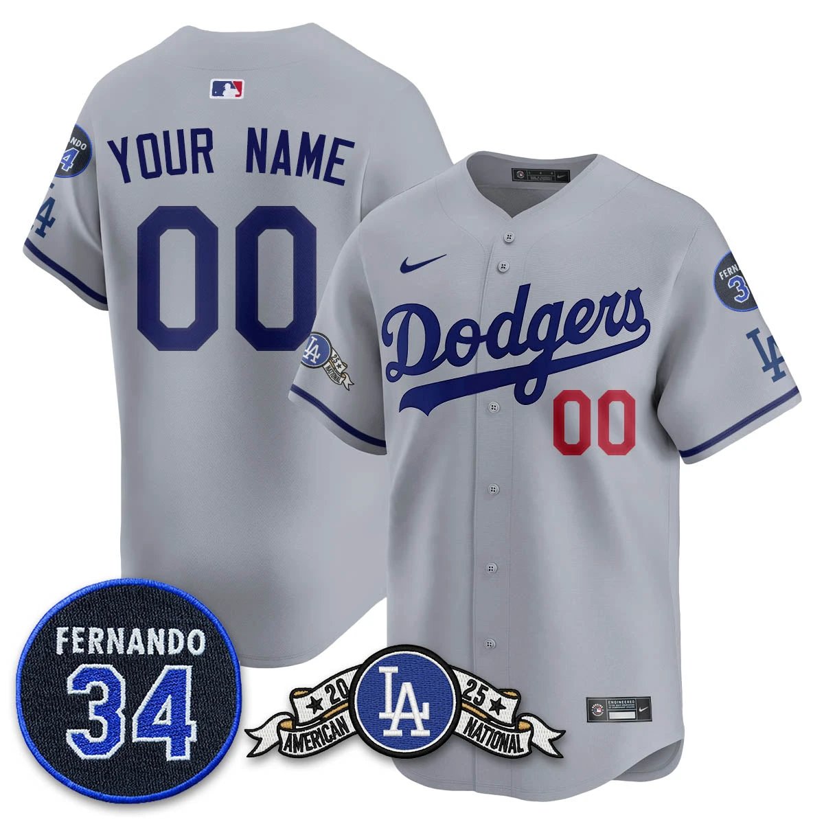 Los Angeles Dodgers 2025 National League Champions Custom Jersey - All Stitched by Los Angeles Dodgers
