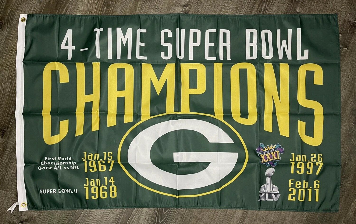 Green Bay Packers Super Bowl Championship Flag 3x5 ft Green Banner Man-Cave by flagsjustdoit