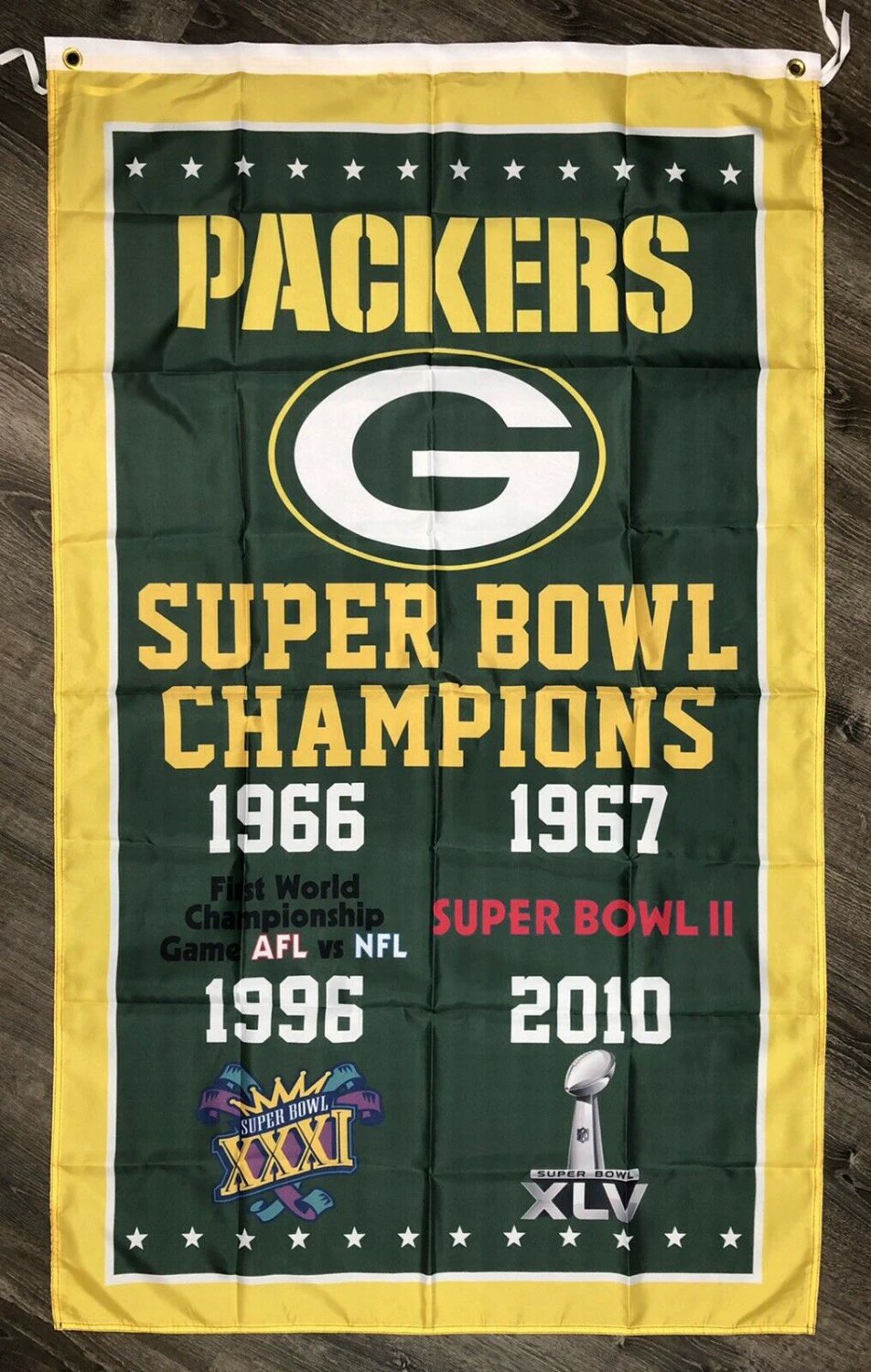 Green Bay Packers Super Bowl Championship Flag Vertical 3x5 ft Football Sports Banner by flagsjustdoit