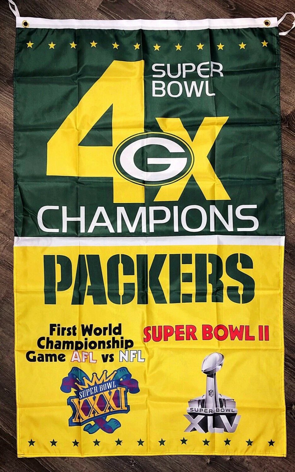 Green Bay Packers Vertical Super Bowl Championship Flag 3x5 ft Banner Man-Cave New by flagsjustdoit