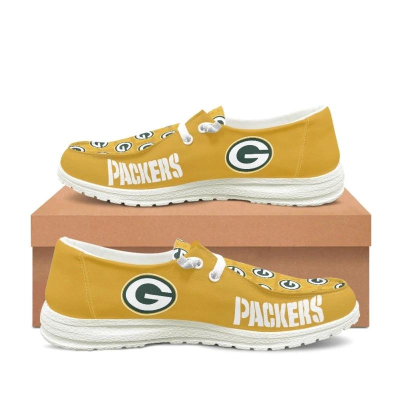 Green Bay Packers Yellow Team Name Logo Canvas Sneaker Shoes For Men Women Fans by Crocs