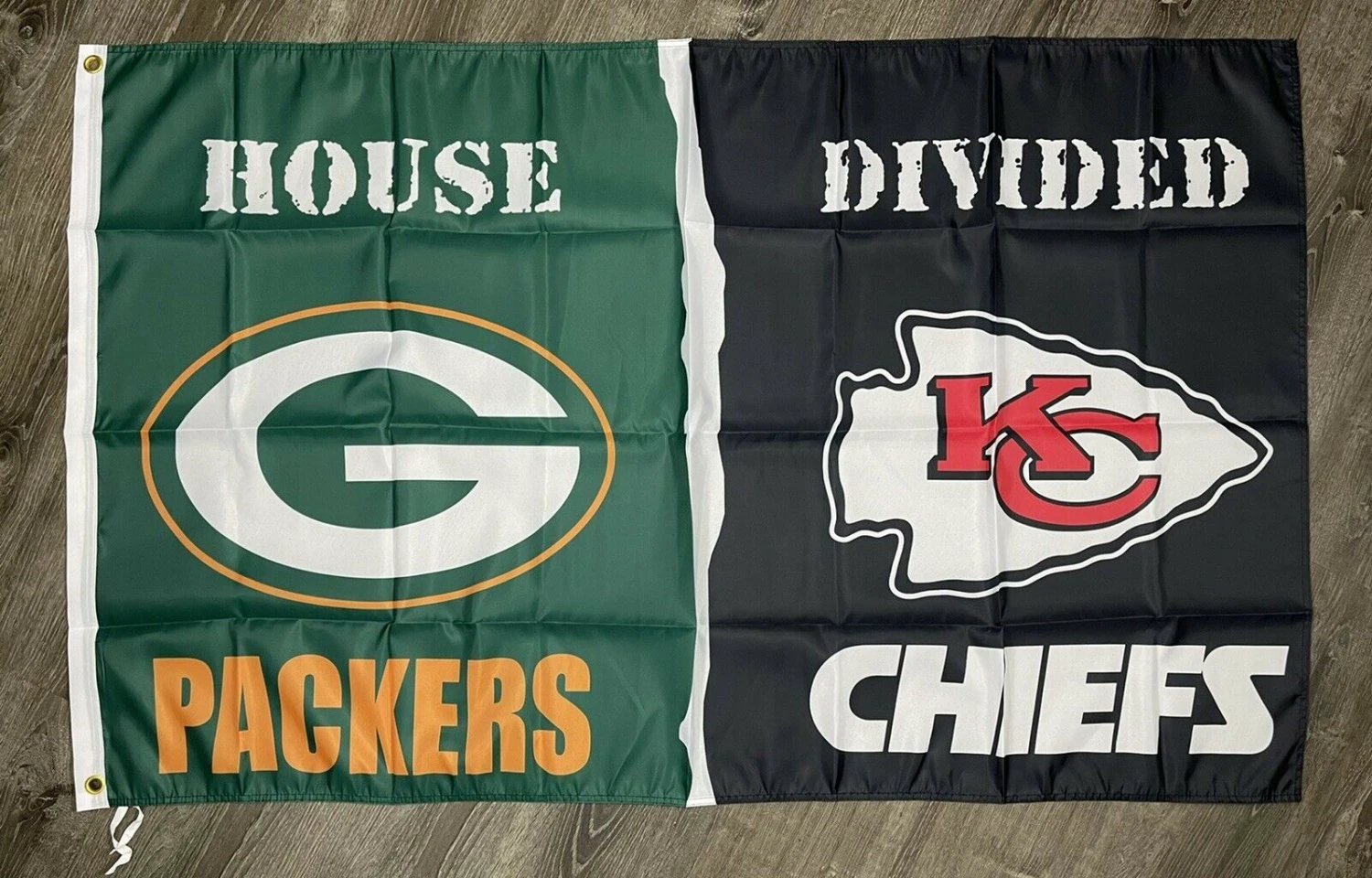 Green Bay Packers vs Kansas City Chiefs House Divided Flag 3x5 ft Banner ManCave by flagsjustdoit