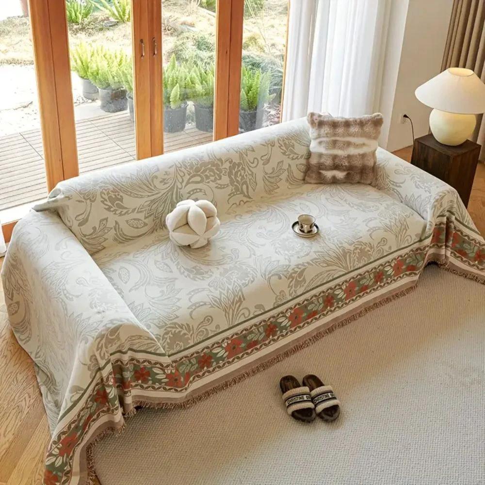 Floral Tasseled Boho Sofa Cover by Casa & Beyond