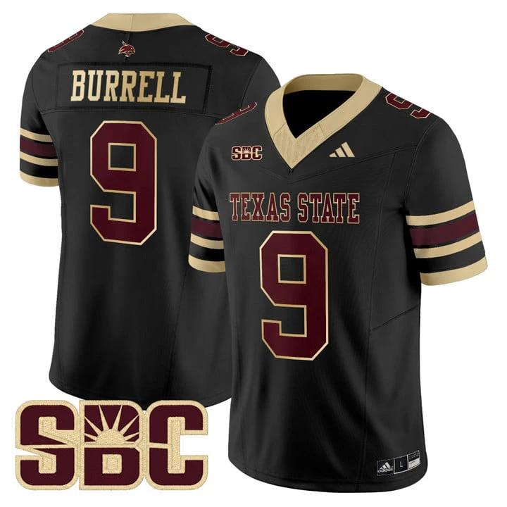 Greg Burrell Jersey #9 Texas State Bobcats 2025 Limited Stitched by My Store NCAA Football Jerseys
