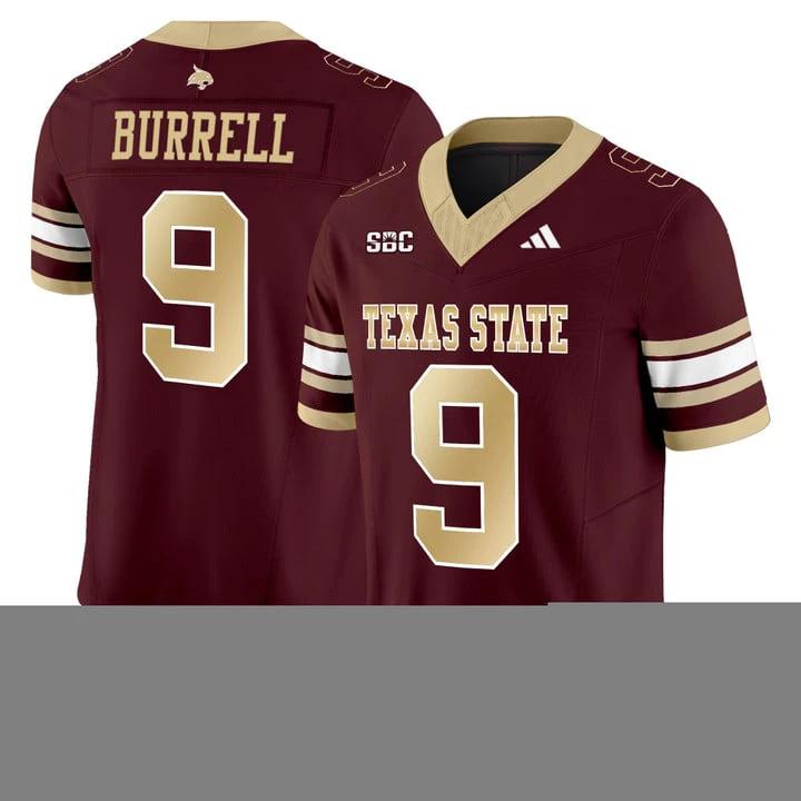 Greg Burrell Jersey #9 Texas State Bobcats 2025 Limited Stitched by My Store NCAA Football Jerseys