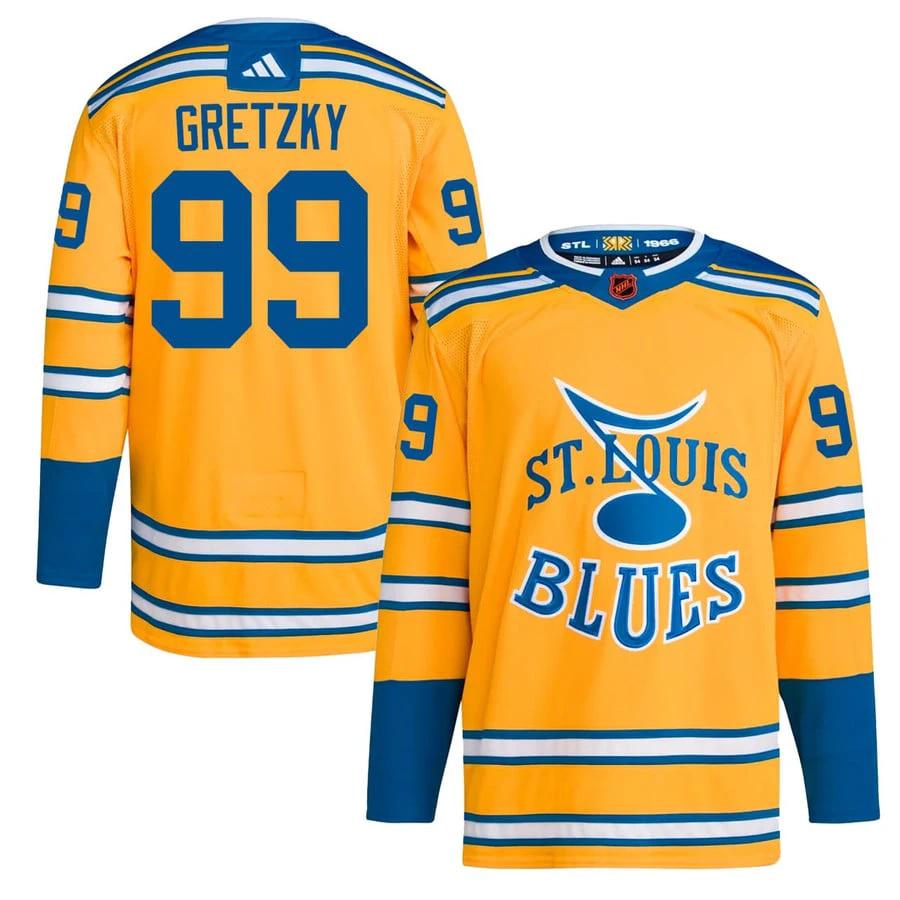 Gretzky Jersey #99 St Louis Blues Hockey Gold All Stitched by Hockey David