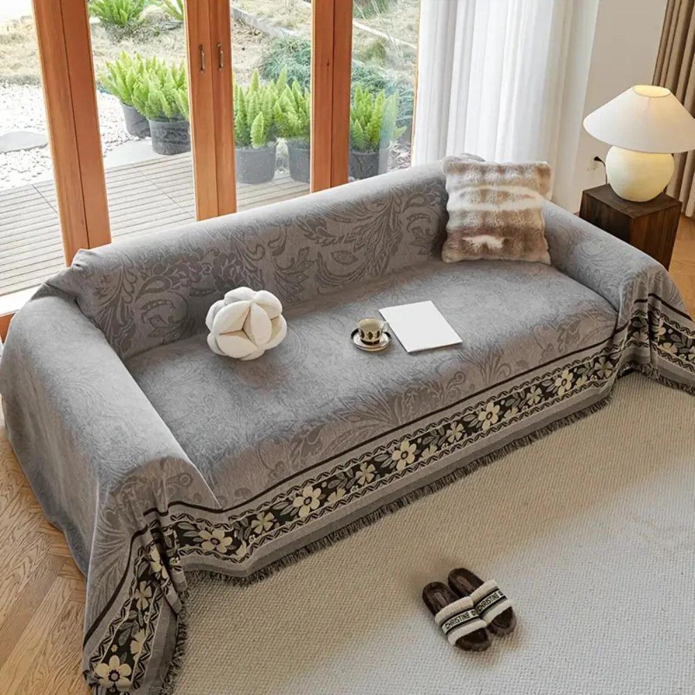 Floral Tasseled Boho Sofa Cover by Casa & Beyond