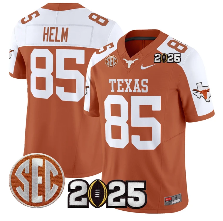 Gunnar Helm Jersey #85 Texas Longhorns 2025 CFP Final Patch Orange Alternate by NCAA Football Jersey