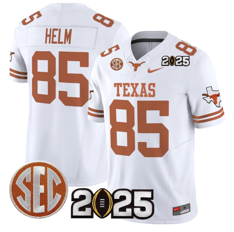 Gunnar Helm Jersey #85 Texas Longhorns 2025 CFP Final Patch White by NCAA Football Jersey
