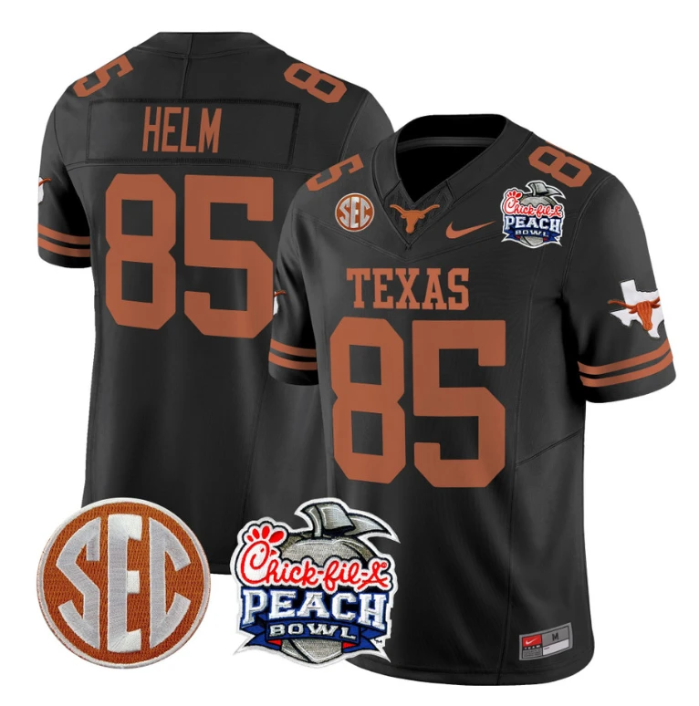 Gunnar Helm Jersey #85 Texas Longhorns Peach Bowl Patch Vapor Black by NCAA Football Jersey