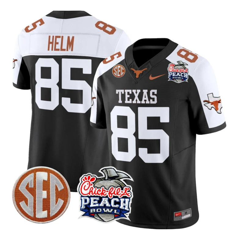 Gunnar Helm Jersey #85 Texas Longhorns Peach Bowl Patch Vapor Black Alternate by NCAA Football Jersey