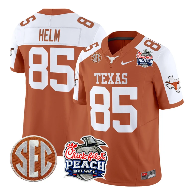 Gunnar Helm Jersey #85 Texas Longhorns Peach Bowl Patch Vapor Orange Alternate by NCAA Football Jersey