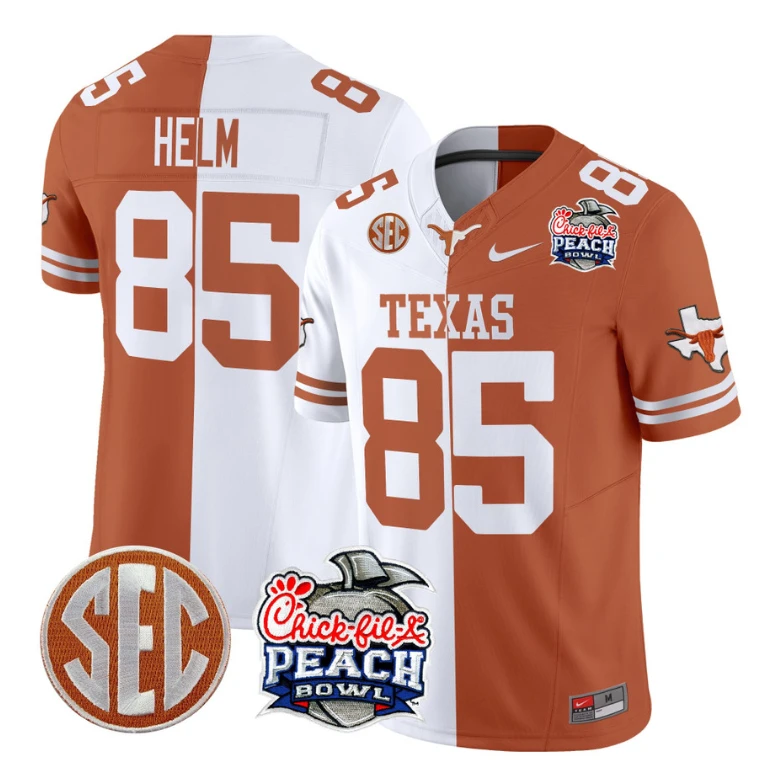 Gunnar Helm Jersey #85 Texas Longhorns Peach Bowl Patch Vapor Split by NCAA Football Jersey