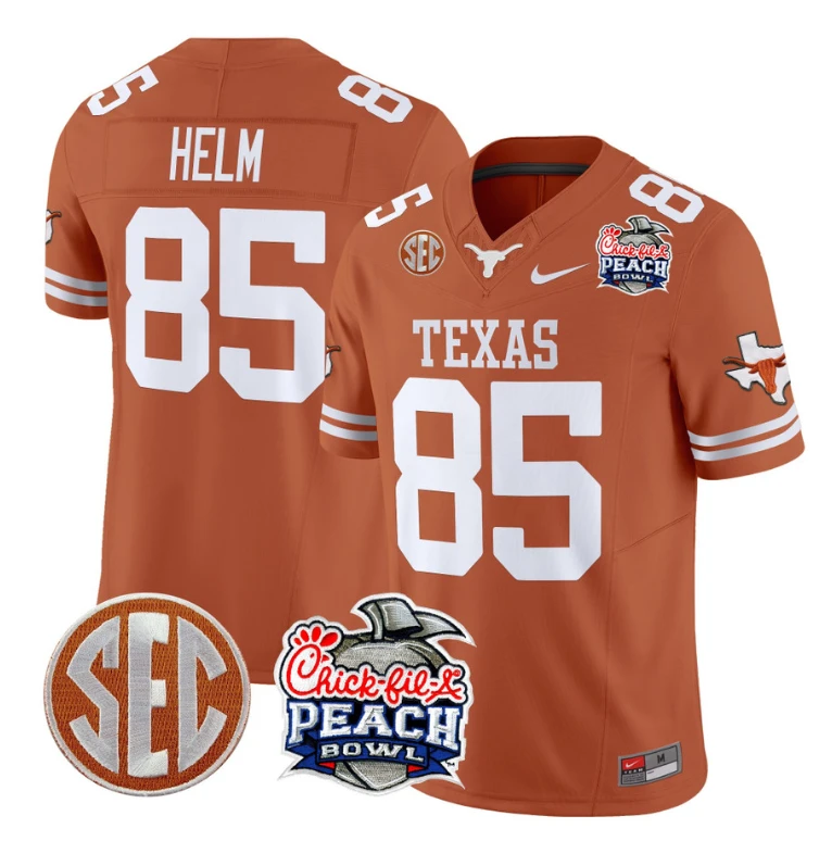 Gunnar Helm Jersey #85 Texas Longhorns Peach Bowl Patch Vapor Texas Orange by NCAA Football Jersey