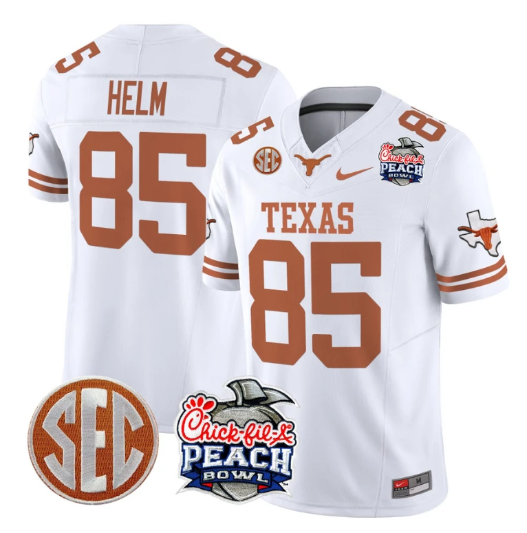 Gunnar Helm Jersey #85 Texas Longhorns Peach Bowl Patch Vapor White by NCAA Football Jersey