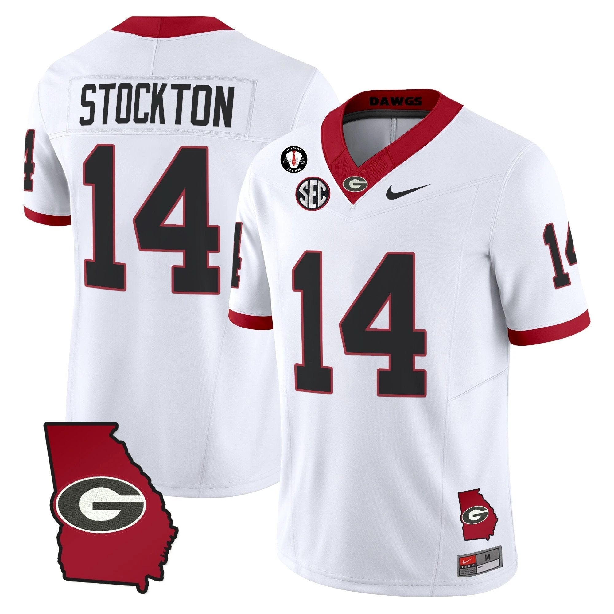 Gunner Stockton Jersey #14 Georgia Bulldogs 2025 Georgia Map, Vince Dooley Stitched White by My Store