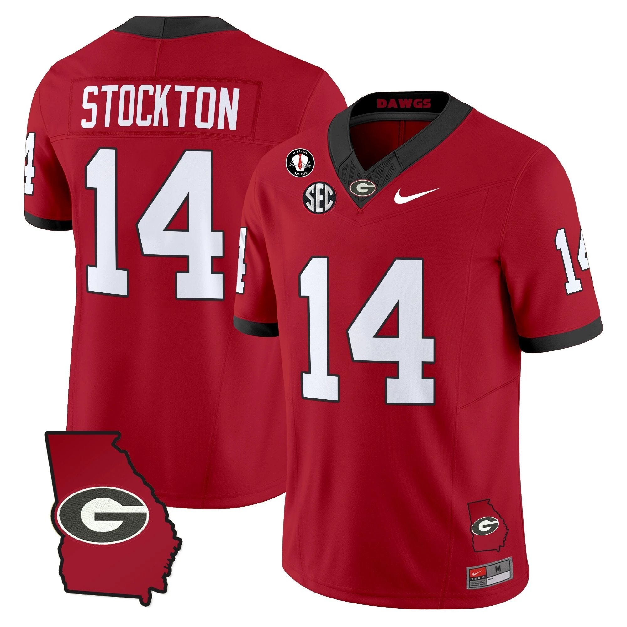 Gunner Stockton Jersey #14 Georgia Bulldogs 2025 Georgia Map, Vince Dooley Stitched by My Store NCAA Football Jerseys