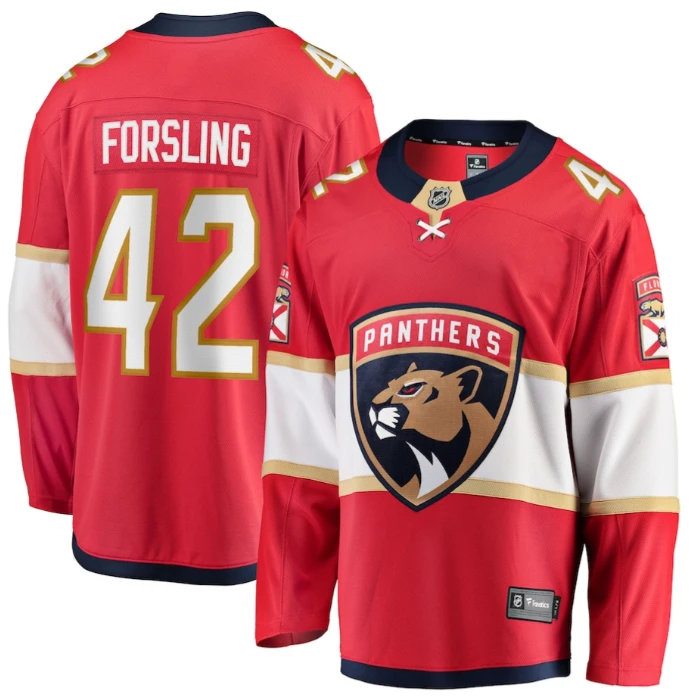 Gustav Forsling 42 Florida Panthers 2025 Breakaway Player Men Jersey Red by Hockey David