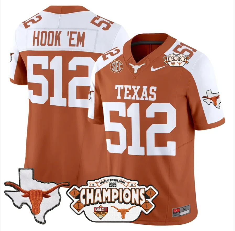 Hook 'Em Jersey #512 Texas 2025 State Map Citrus Bowl Champions Stitched Orange Alternate by NCAA Football Jersey
