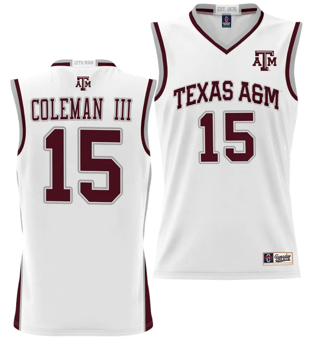 Henry Coleman III Jersey #15 Texas Aggies NIL College Basketball Jersey Lightweight White by My store basketball