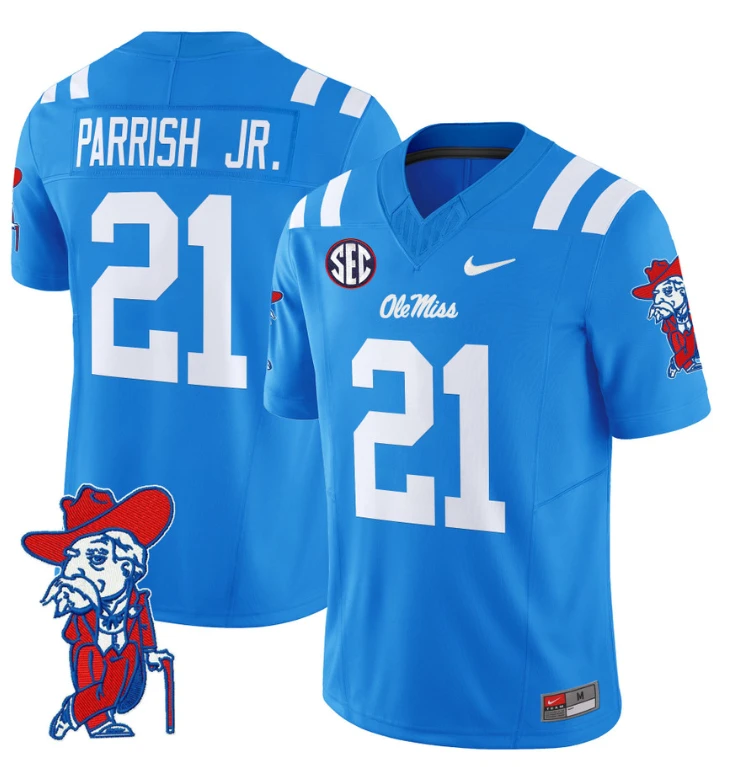 Henry Parrish Jr Jersey #21 Ole Miss Rebels Vapor Limited College Football Stitched Powder Blue by My Store