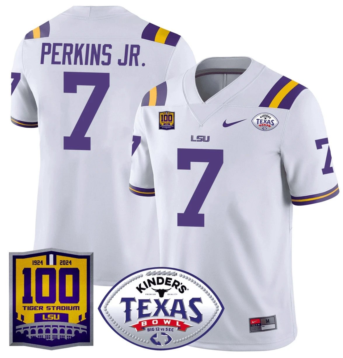 Harold Perkins Jr Jersey #7 LSU Tigers Texas Bowl Patch Football White by NCAA Football Jersey