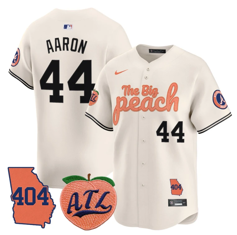 Hank Aaron Jersey #44 Atlanta Braves 404 & The Big Peach Premier Limited Stitched Cream by My Store
