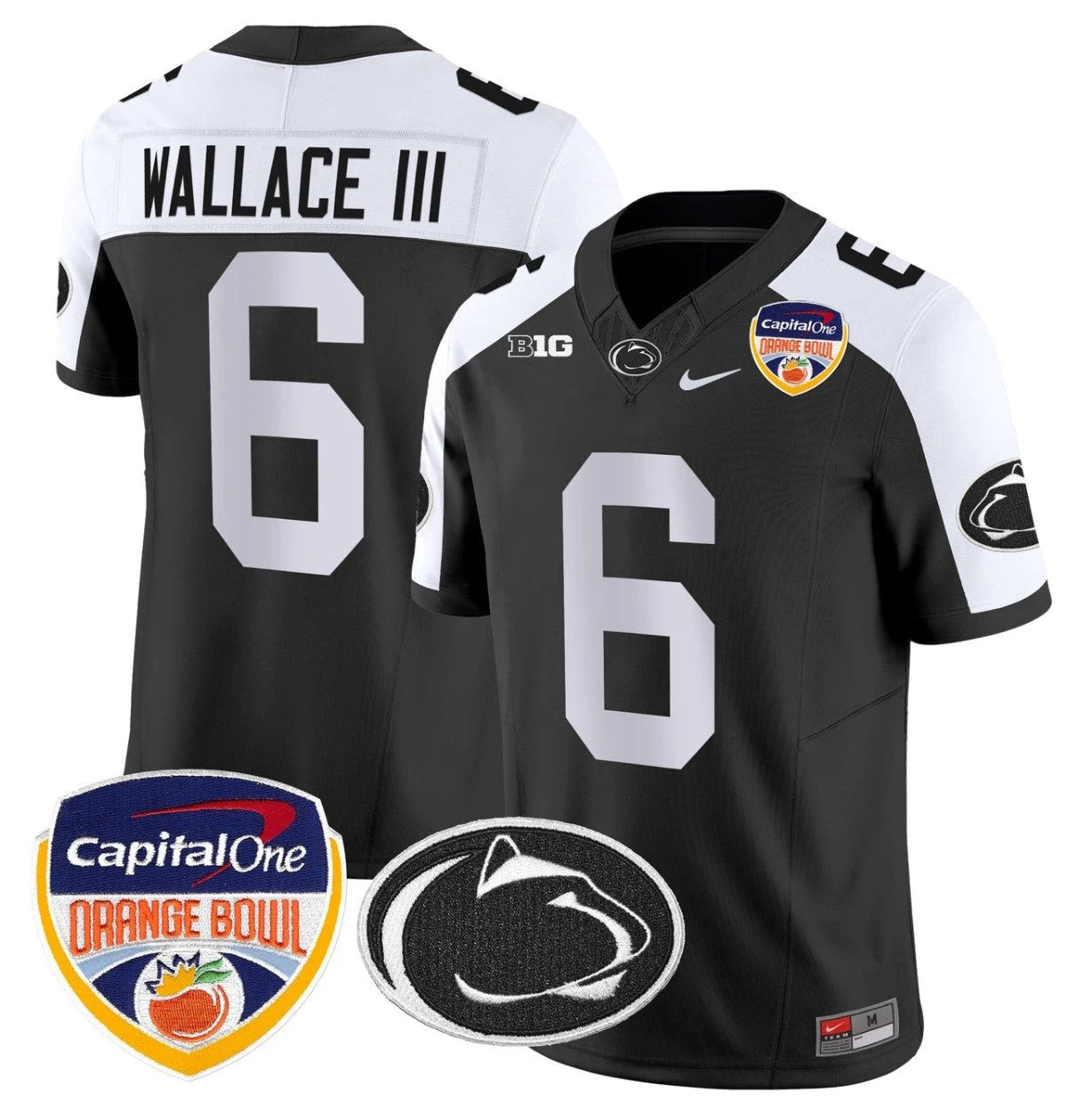 Harrison Wallace III Jersey #6 Penn State Orange Bowl Patch Black Alternate by NCAA Football Jersey
