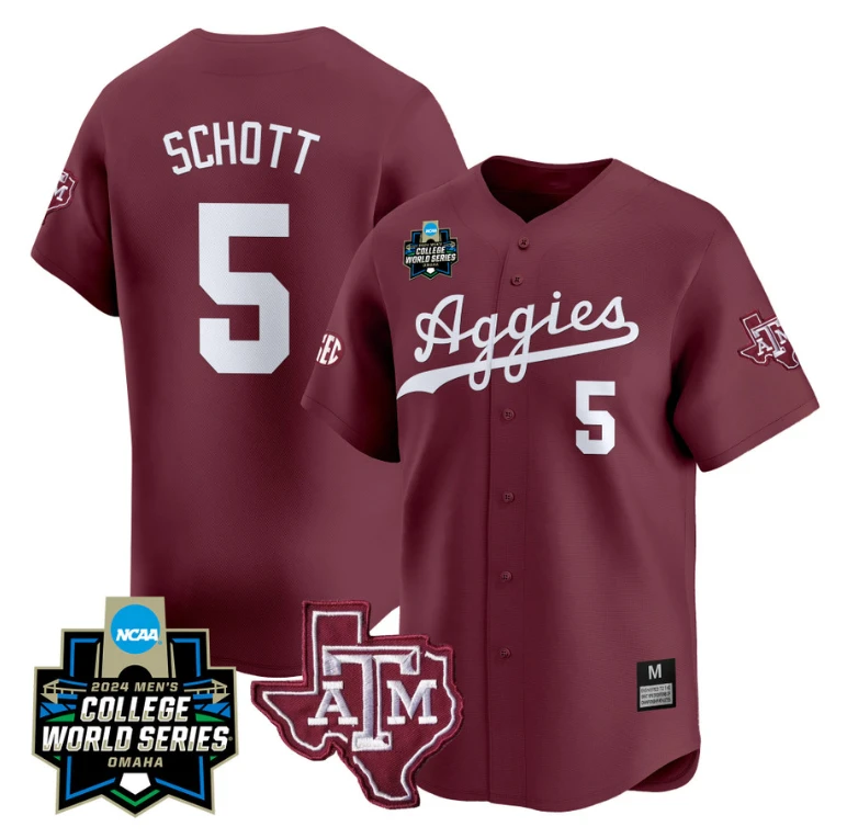Hayden Schott Jersey #5 Texas AM Aggies 2024 College World Series Vapor Premier Limited NCAA Baseball Stitched Maroon by My Store