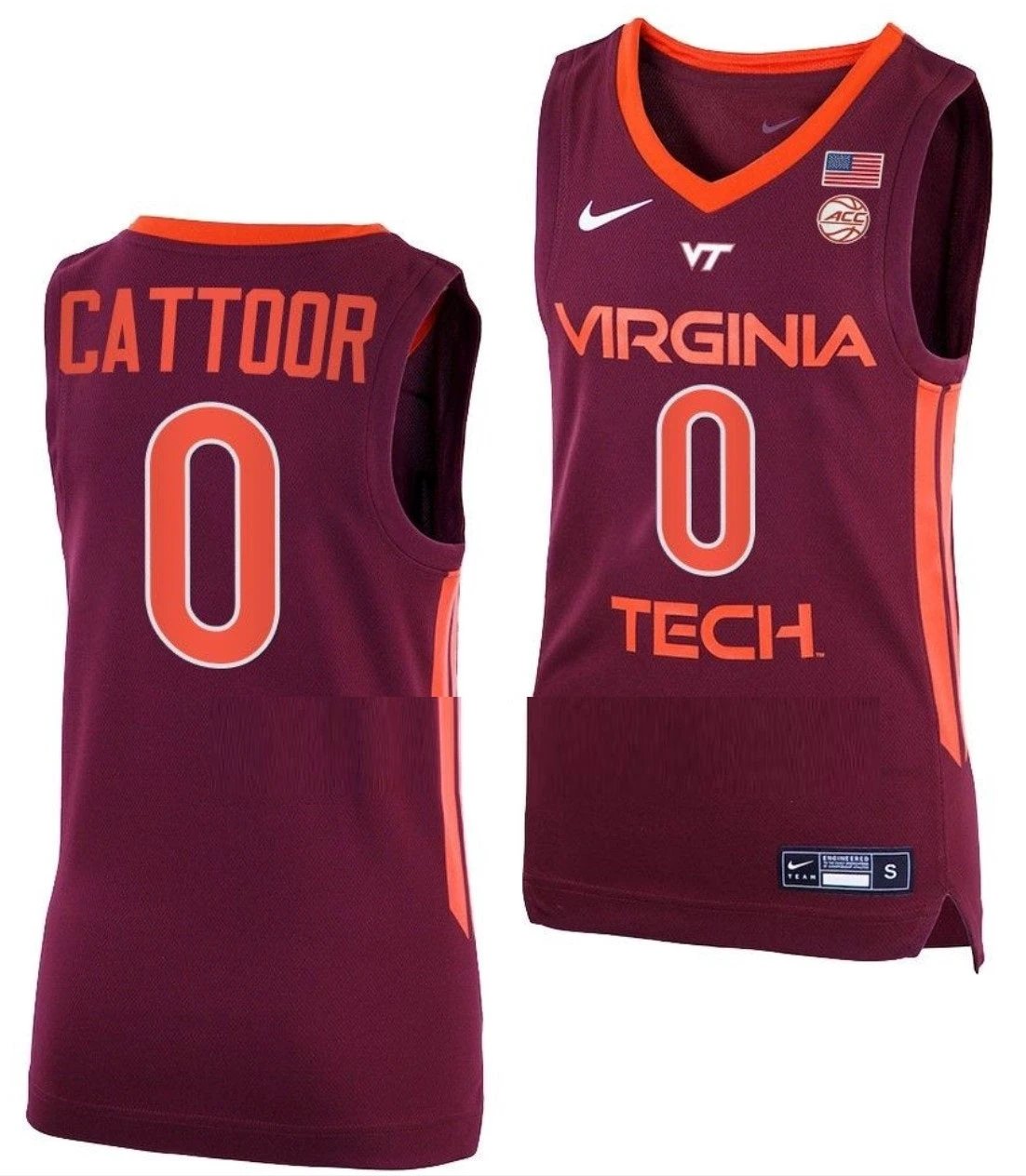 Hunter Cattoor Jersey Virginia Tech Hokies College Basketball Away Maroon #0 by My store basketball