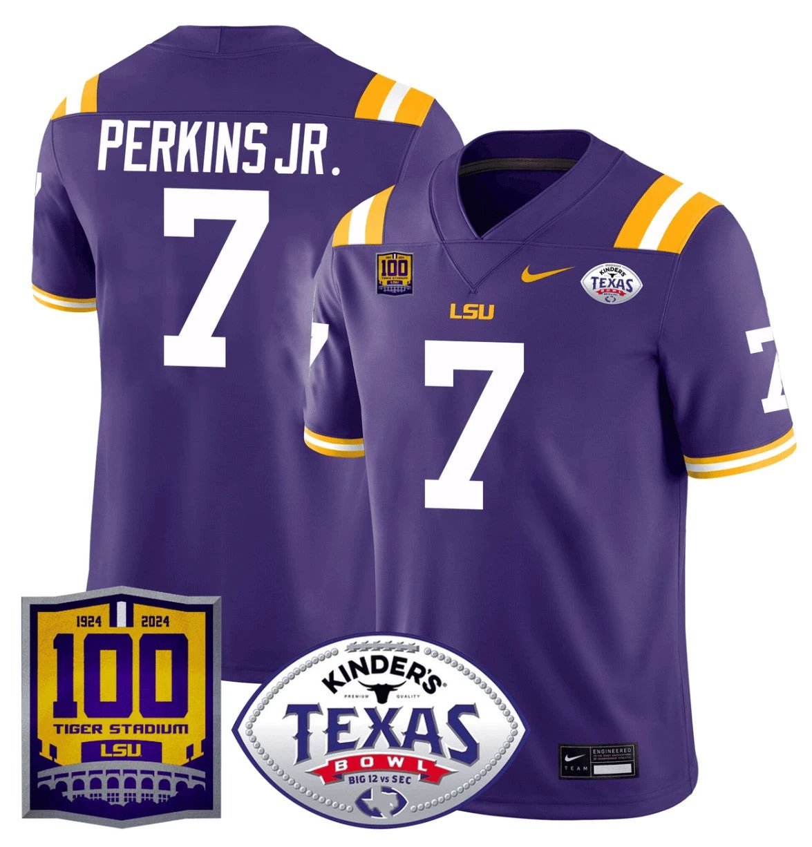 Harold Perkins Jr Jersey #7 LSU Tigers Texas Bowl Patch Football Purple by NCAA Football Jersey