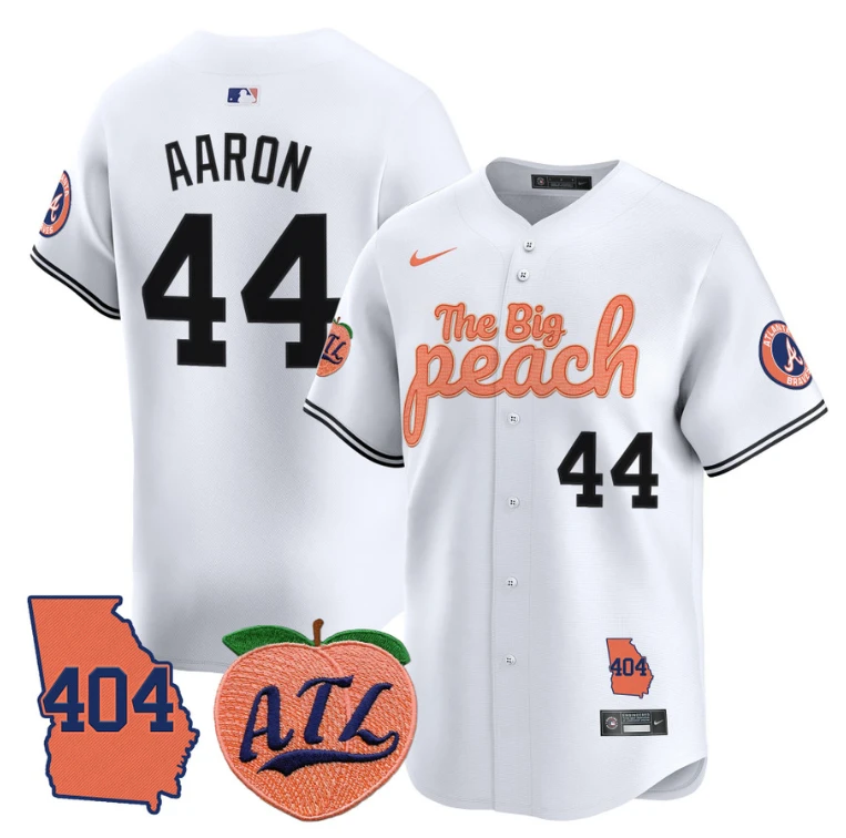Hank Aaron Jersey #44 Atlanta Braves 404 & The Big Peach Premier Limited Stitched White by My Store