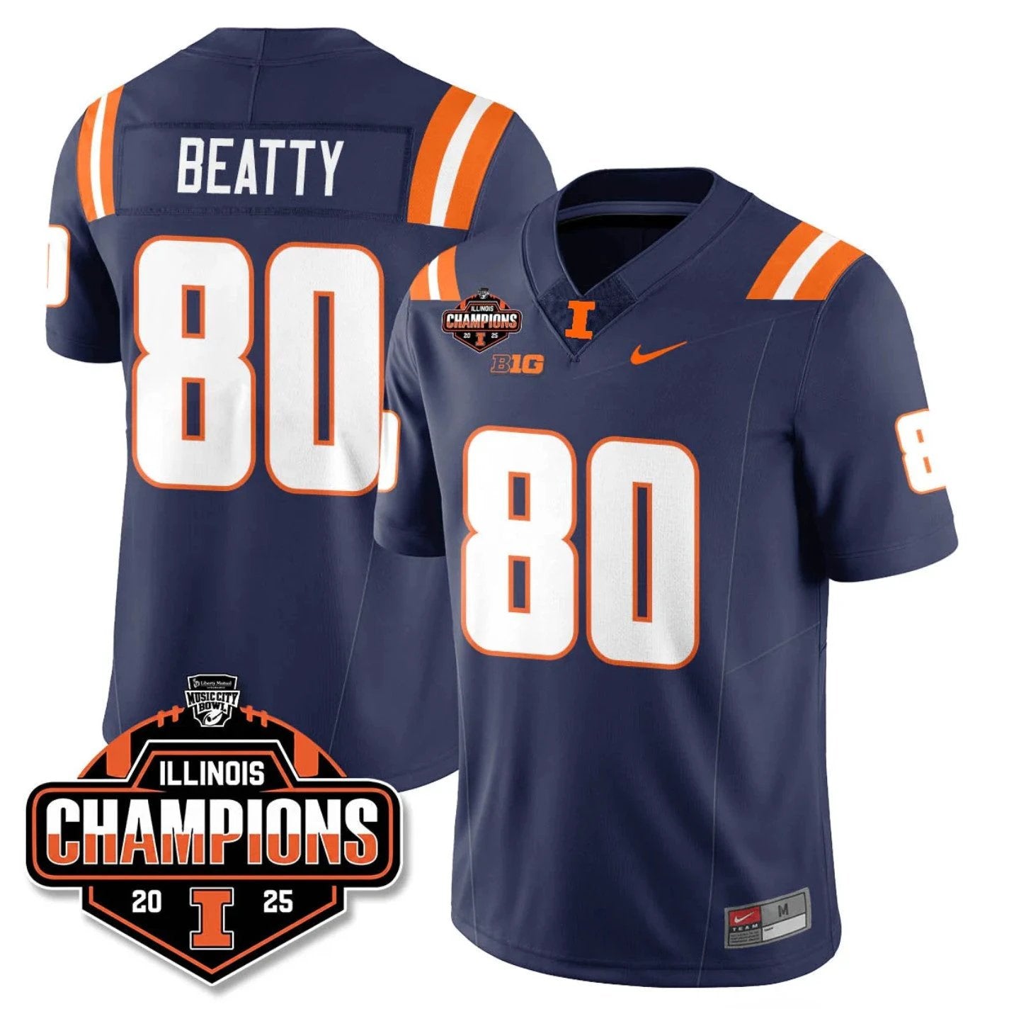 Hank Beatty Jersey #80 Illinois Fighting 2025 Music City Bowl Champions Stitched by My Store NCAA Football Jerseys