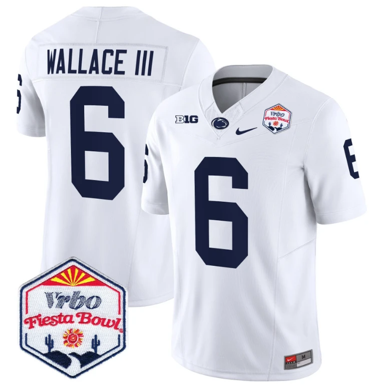 Harrison Wallace III Jersey #6 Penn State 2024 Fiesta Bowl Patch White by NCAA Football Jersey