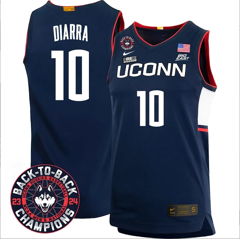 Hassan Diarra Jersey #10 UConn Huskies Basketball 2024 Back To Back Champions Patch Navy by My store basketball