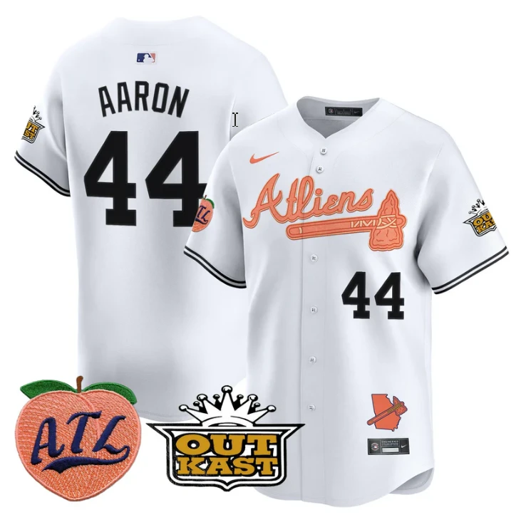 Hank Aaron Jersey #44 Atlanta Braves Atliens Peach Vapor Premier Limited Stitched White by My Store