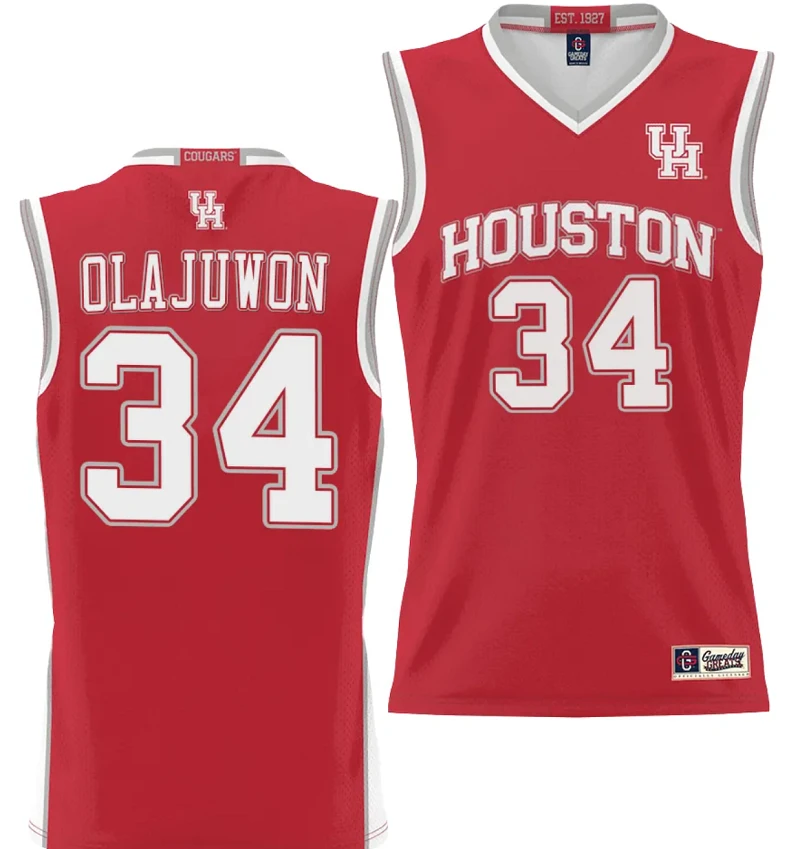 Hakeem Olajuwon Jersey #34 Houston Cougars NIL College Basketball Lightweight Red by My store basketball