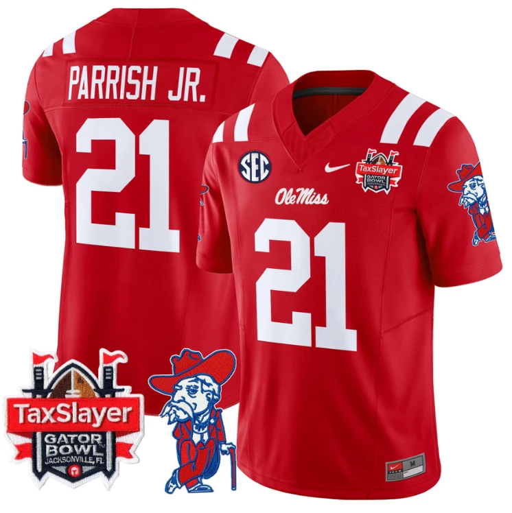 Henry Parrish Jr Jersey #21 Ole Miss Rebels 2025 Gator Bowl Patch Red by My Store