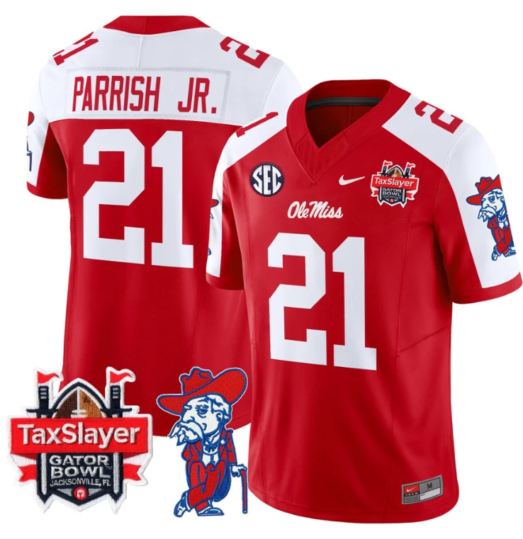 Henry Parrish Jr Jersey #21 Ole Miss Rebels 2024 Gator Bowl V2 Red Alternate by My Store