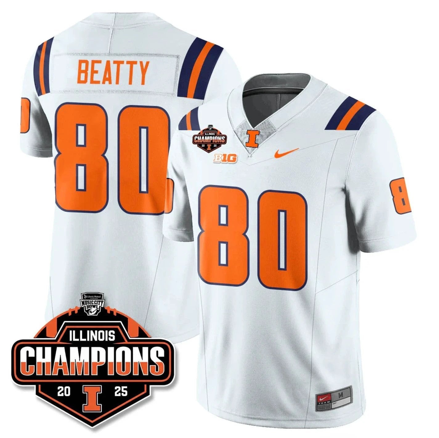 Hank Beatty Jersey #80 Illinois Fighting 2025 Music City Bowl Champions White by NCAA Football Jersey